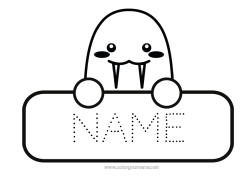 Free drawing Kawaii Animal Marine or aquatic animals Walrus Back to School Labels