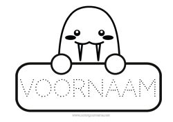 Gratis kleurplaat Kawaii Dier Zeedieren Walrus Terug naar school Etiket