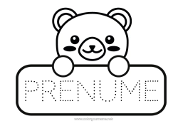 Pagină de colorat personalizată Urs Drăguț Animal Ursuleț Animale din pădure Întoarcerea la școală Etichetă