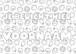 Gratis kleurplaat Zomer Zee Dier Gedecoreerde naam Schelpen Zeester Zeedieren Decoratieve achtergrond