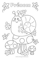 Coloriage gratuit Automne Animal Feuilles Champignon Escargot
