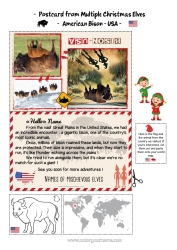Colouring to customise Animal United States Of America Other Animals Of The World Mischievous Elf's Journey Postcard Postcard Of Multiple Elves Bison Several Mischievous Elves.