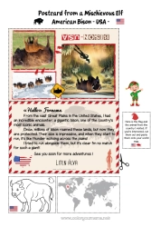 Färgläggningssida att anpassa Djur USA Andra djur i världen Julälvens resa Postkort Postkort från en ENDA tomte Bison