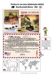 Kostenlose Malvorlage Tier USA Andere Tiere der Welt Reise des Weihnachtselfen Postkarte Postkarte von einem einzigen Elf Bison