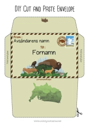 Gratis färgläggning Djur USA Kuvert Andra djur i världen Utskriftskuvert Julälvens resa Bison Kuvert för tomtens post
