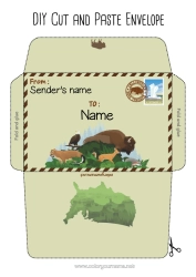 Colouring to customise Animal United States Of America Envelope Country Other Animals Of The World Print Envelope Mischievous Elf's Journey Bison Envelope For The Christmas Trickster Elf's Mail