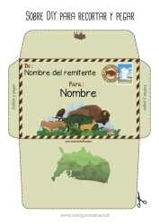 Colorear gratis Animales Estados Unidos Sobre Otros animales del mundo Sobre para imprimir Viaje del duende navideño Bisonte Sobre para el correo del elfo de Navidad