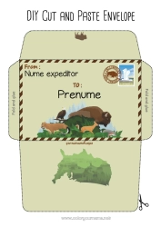 Pagină de colorat gratuită Animal SUA Plic Alte animale din lume Plic de imprimat Călătoria elfului de Crăciun Bizon Plic pentru scrisoarea lui Moș Crăciun