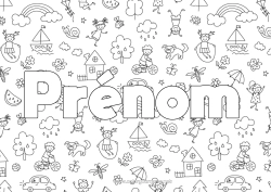 Coloriage à personnaliser Voiture Enfant Bateau Nom décoré Doodle Véhicules maritimes Voitures, vans et camping-cars Fond décoratif