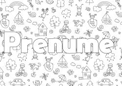 Pagină de colorat personalizată Mașină Copil Barcă Nume decorat Doodle Vehicule maritime Mașini, furgonete și autorulote Fundal decorativ
