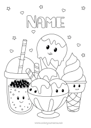 Colouring to customise Cute Drink Treats, Sweets Ice Cream Bubble Tea