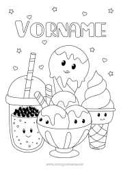 Kostenlose Malvorlage Kawaii Getränk Leckereien, Süßigkeiten Eis Bubble Tea