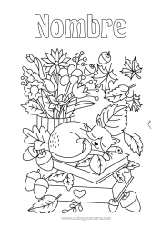 Colorear gratis Flores Cat Otoño Animales Hojas Libro Perros y gatos Lectura Bellota Ramillete