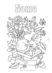 Desenho grátis Flores Gato Outono Animal Folhas Livro Cães e gatos Leitura Glândula Buquê