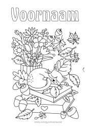 Gratis kleurplaat Bloemen Kat Herfst Dier Bladeren Boek Honden en katten Lezen Eikel Boeket