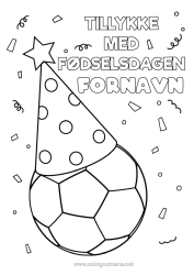 Farvelægningssiden tilpasning Fodbold Fodbold Sport Fødselsdag Hat Nem farvelægning Tillykke med fødselsdagen! Holdidræt