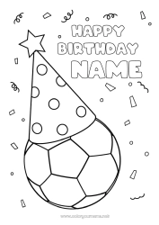Free coloring Football Soccer ball Sport Birthday Hat Easy coloring pages Happy Birthday (English) Message Team sports