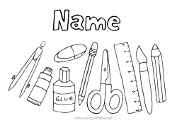 Colouring to customise Brush School Back To School Stationery Supplies Compass Scissors