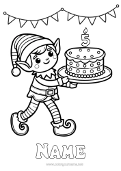 Free colouring Cake Christmas Elves Birthday Boy Elf colouring pages Customisable age celebrated