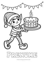 Pagină de colorat personalizată Tort Moșneguții de Crăciun Aniversare Băiat Desene de colorat cu spiriduși Vârstă personalizabilă de sărbătorit