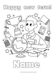 Colouring to customise Cup, Trophy, Medal Mistress/Master School Competitions And Awards Globe Education Professions Back To School "Happy Return To School!" Classroom Board Student Cap Calculator