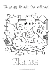 Free drawing Cup, trophy, medal Teacher School Competitions and Rewards World globe Education Professions Back to School Class board Student cap Calculator