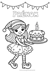 Dessin gratuit Gâteau Lutins de Noël Anniversaire Fille Coloriages lutins Age fêté personnalisable