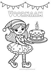 Gratis tekening Taart Kerstelf Verjaardag Meisje Elfjes kleurplaten Aangepaste verjaardagsleeftijd