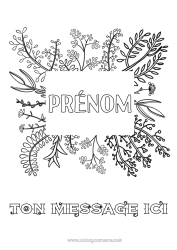Coloriage à personnaliser Fleurs Calme et zen Feuilles École Rentrée scolaire étiquette Cadre Couverture de cahier