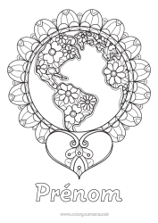 Coloriage gratuit Coeur Géographie Terre Zentangle Jour de la Terre