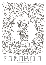 Gratis teckning Japan Kimono Spel och leksaker Körsbärsträd Kokeshi Docka