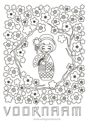 Gratis tekening Japan Kimono Spellen en speelgoed Kersenboom Kokeshi Pop