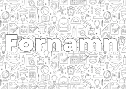 Färgläggningssida att anpassa Klocka Utsmyckat namn Skola Symboler Skolväska Jordglob Skolstart Studentmössa Skolmaterial Kalkylator Rapportör Dekorativ bakgrund