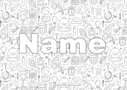 Free drawing Bell Decorated name School Symbols Schoolbag World globe Back to School Student cap School supplies Calculator Protractor Decorative background