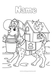 Colouring to customise Dog Animal Firefighter Dogs And Cats Fire Security Occupations Cartoon