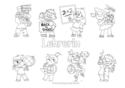 Kostenlose Malvorlage Lehrer/Lehrerin Schule Erdball Büroberufe Schulbeginn Klassentafel Studentenmütze Schulbedarf Wissenschaft Mathematik