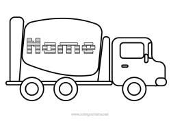 Colouring to customise Vehicles Construction Equipment Easy Colouring Pages Concrete Mixer Truck