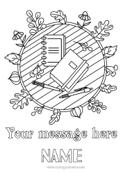 Free coloring Autumn Leaves Book Reading Pencil Back to School School supplies