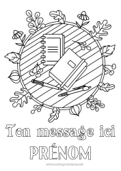 Coloriage gratuit Automne Feuilles Livre Lecture Crayon Rentrée scolaire Fournitures scolaires