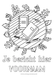 Gratis kleurplaat Herfst Bladeren Boek Lezen Potlood Terug naar school Schoolbenodigdheden