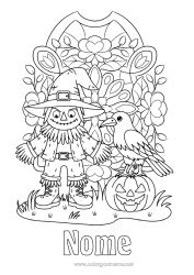 Desenho grátis Abóbora Halloween Outono Jack O'Lantern Chapéu Pássaros e mamíferos voadores Espantalho Corvo