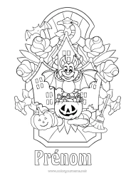 Dessin gratuit Chauve-souris Balai Un bonbon ou un sort ? Halloween Jack O'Lantern Oiseaux et mammifères volants Manoir hanté