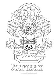 Gratis tekening Vleermuis Bezem Snoep of een spreuk? Halloween Jack O'Lantern Vogels en vliegende zoogdieren Spookhuis