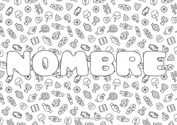 Colorear gratis Truco o trato Halloween Kawaii Nombre decorado Golosinas Chupeta Fondo decorativo