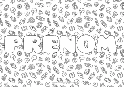 Coloriage gratuit Un bonbon ou un sort ? Halloween Kawaii Nom décoré Gourmandises, sucreries Sucette Fond décoratif