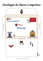 Coloriage gratuit Afrique Animaux sauvages d'Afrique Enveloppe à imprimer Voyage de l'elfe de Noël Chameau, dromadaire Maroc Enveloppe pour courrier du lutin de Noël