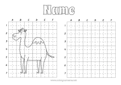 Free coloring Children's activities Animal Wild animals of Africa Symmetry Camel, dromedary Grid Drawing