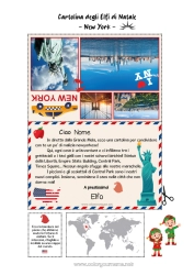 Colorare per personalizzare Elfo di Natale USA New York Viaggio dell'elfo di Natale Cartolina Cartolina di vari elfi