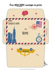 Colouring to customise United States Of America Envelope New York Taxi Country Print Envelope Mischievous Elf's Journey Envelope For The Christmas Trickster Elf's Mail