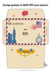 Desenho para personalizar EUA Envelope Nova Iorque Envelope para imprimir Viagem do Elfo de Natal Envelope para correspondência do elfo de Natal